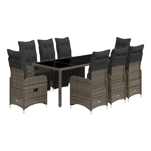Afuera Living Contemporary 9 Piece Poly Rattan Large Bistro Set in Gray