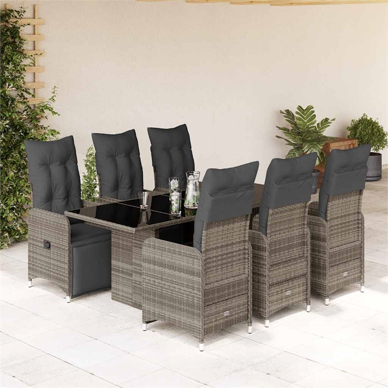 Afuera Living Contemporary 7 Piece Poly Rattan Large Bistro Set in Gray