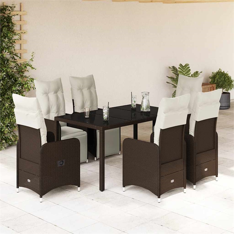 Afuera Living 7 Piece Poly Rattan Large Bistro Set in Brown/Cream
