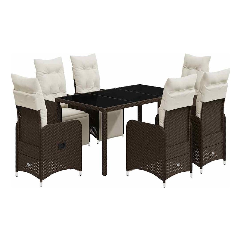 Afuera Living 7 Piece Poly Rattan Large Bistro Set in Brown/Cream