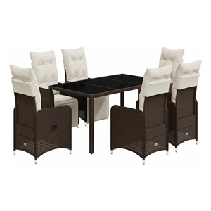 Afuera Living 7 Piece Poly Rattan Large Bistro Set in Brown/Cream