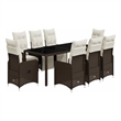 Afuera Living Contemporary 9 Piece Poly Rattan Bistro Set in Brown