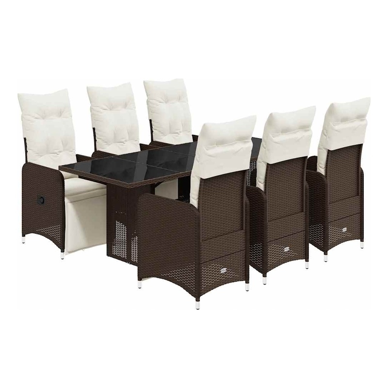 Afuera Living Contemporary 7 Piece Poly Rattan Bistro Set in Brown/Cream