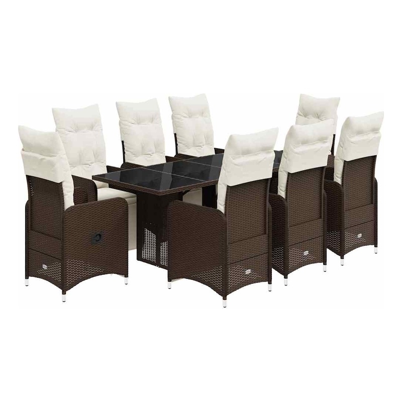 Afuera Living Contemporary 9 Piece Poly Rattan Bistro Set in Brown