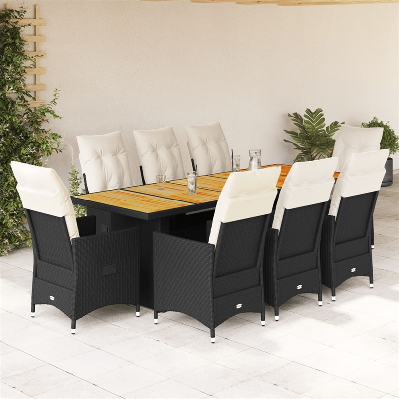 Afuera Living Contemporary Solid Acacia Wood Bistro Set in Black/Cream