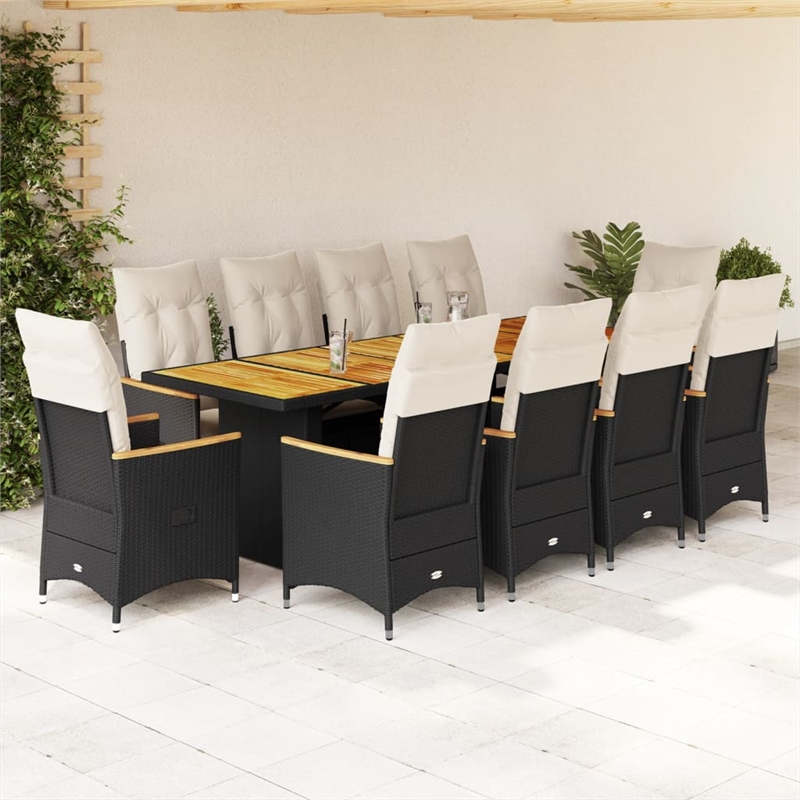 Afuera Living 11 Piece Solid Acacia Wood Bistro Set in Black