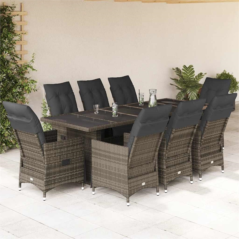 Afuera Living Contemporary 9 Piece Poly Rattan Bistro Set in Gray