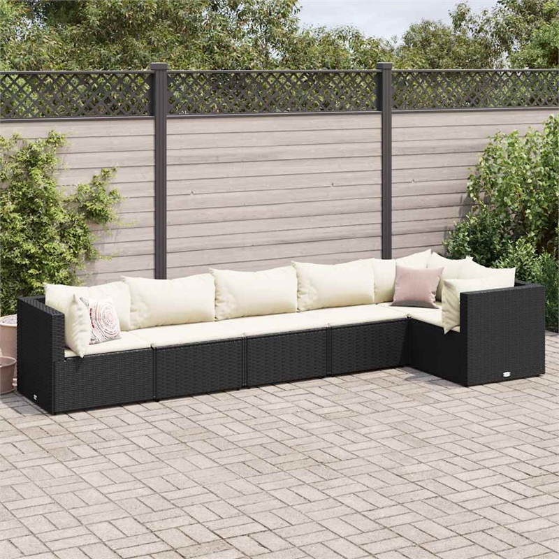 Afuera Living Contemporary 6 Piece Poly Rattan Lounge Set in Black/Cream