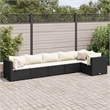 Afuera Living Contemporary 6 Piece Poly Rattan Lounge Set in Black/Cream