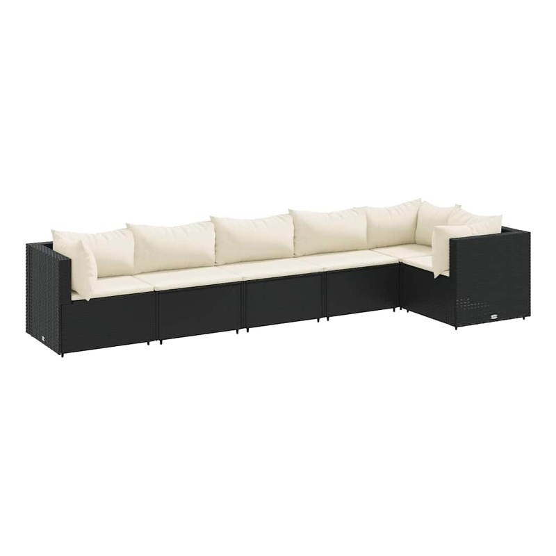 Afuera Living Contemporary 6 Piece Poly Rattan Lounge Set in Black/Cream