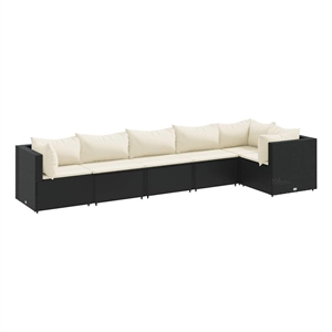 Afuera Living Contemporary 6 Piece Poly Rattan Lounge Set in Black/Cream