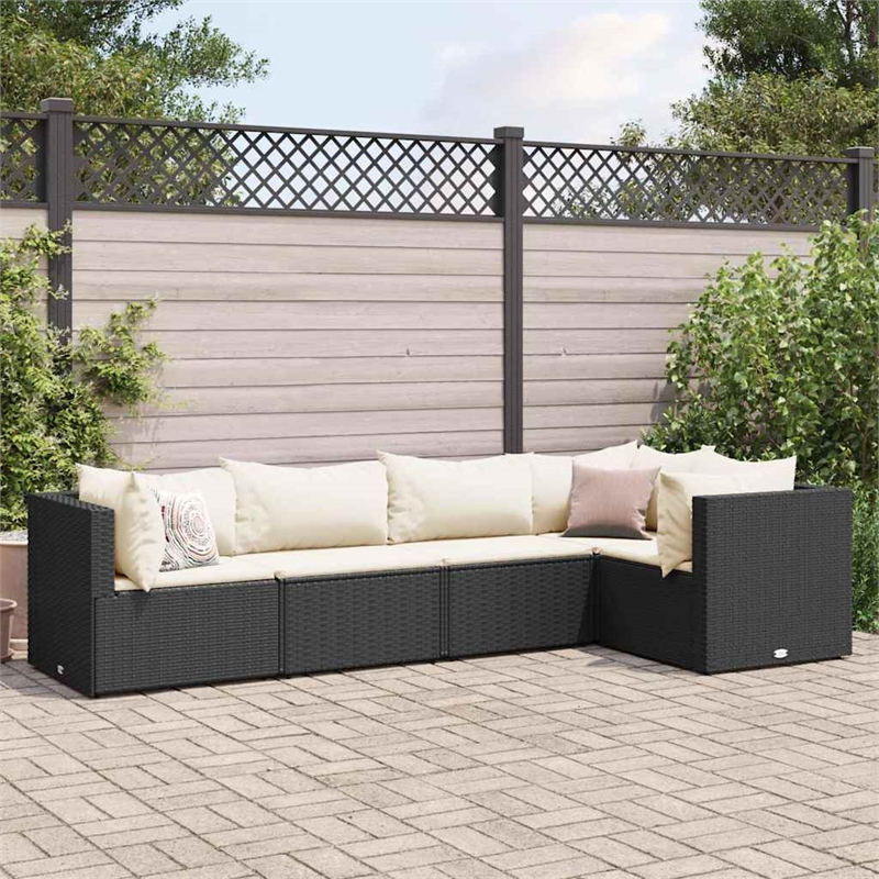 Afuera Living Contemporary 5 Piece Poly Rattan Lounge Set in Black/Cream