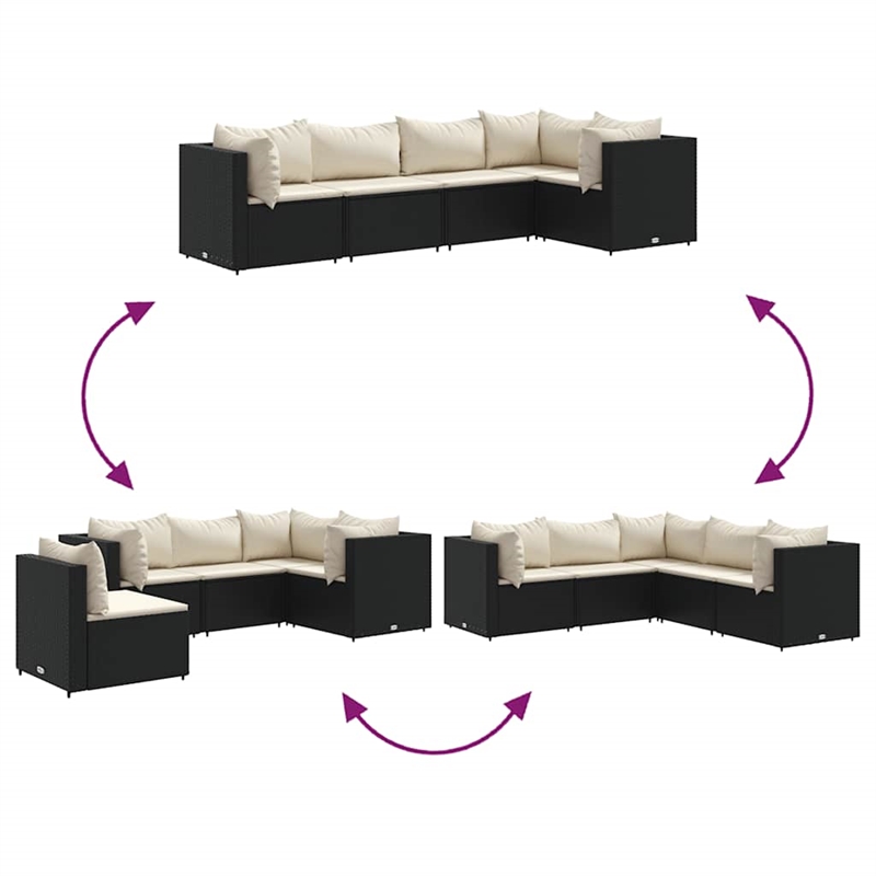 Afuera Living Contemporary 5 Piece Poly Rattan Lounge Set in Black/Cream