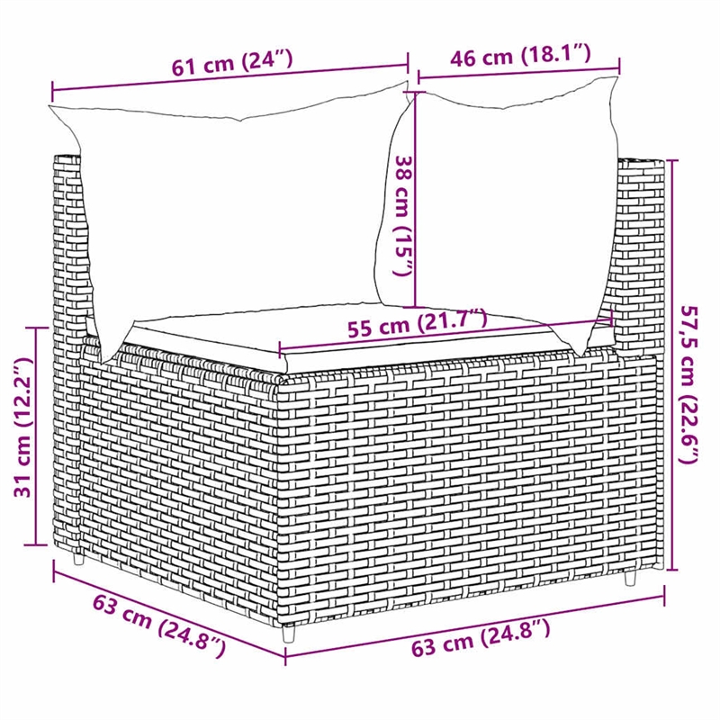 Afuera Living Contemporary 5 Piece Poly Rattan Lounge Set in Black/Cream