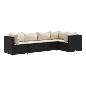 Afuera Living Contemporary 5 Piece Poly Rattan Lounge Set in Black/Cream