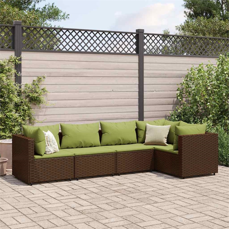 Afuera Living Contemporary 5 Piece Poly Rattan Lounge Set in Brown