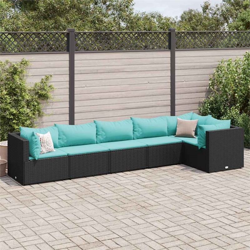 Afuera Living Contemporary 6 Piece Poly Rattan Lounge Set in Black