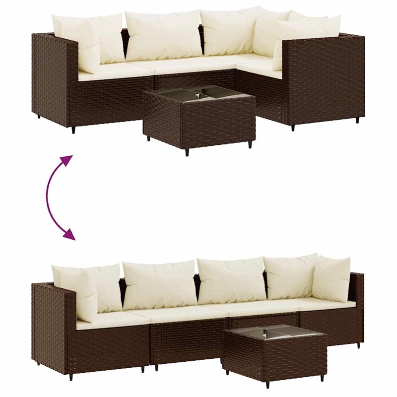 Afuera Living Contemporary 5 Piece Poly Rattan Lounge Set in Brown/Cream