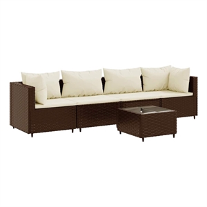 Afuera Living Contemporary 5 Piece Poly Rattan Lounge Set in Brown/Cream