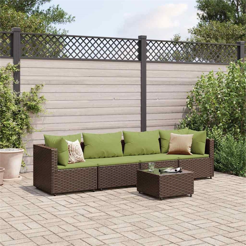Afuera Living Contemporary 5 Piece Poly Rattan Lounge Set in Brown
