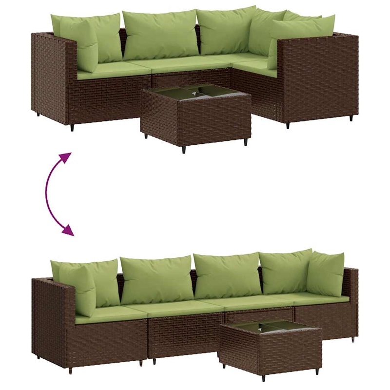 Afuera Living Contemporary 5 Piece Poly Rattan Lounge Set in Brown