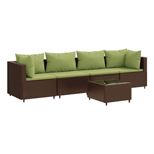 Afuera Living Contemporary 5 Piece Poly Rattan Lounge Set in Brown