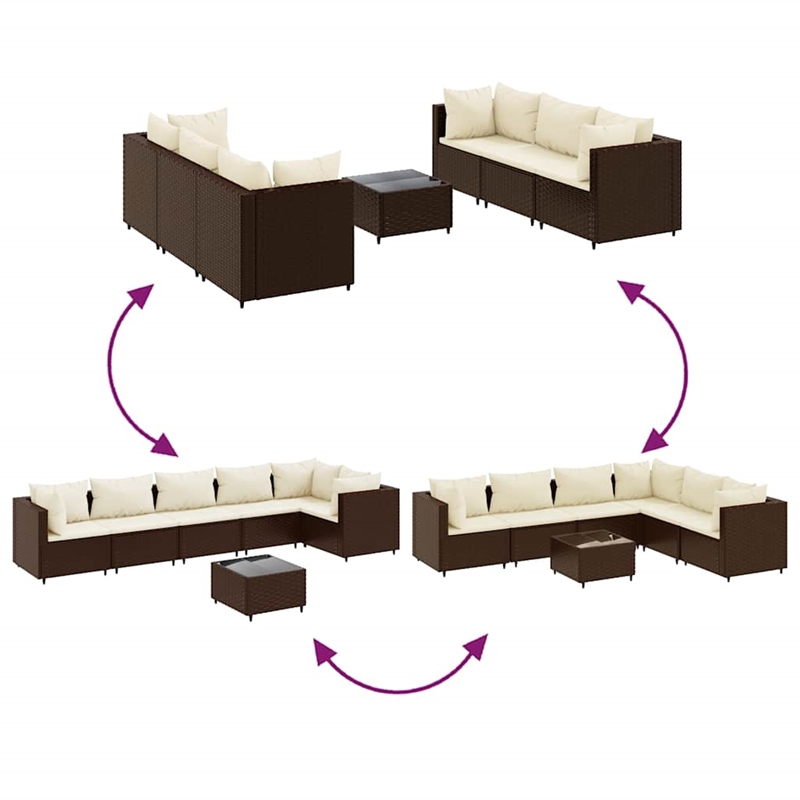 Afuera Living Contemporary 7 Piece Poly Rattan Lounge Set in Brown