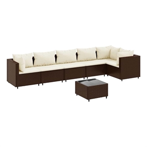 Afuera Living Contemporary 7 Piece Poly Rattan Lounge Set in Brown
