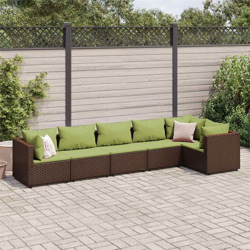 Afuera Living Contemporary 6 Piece Poly Rattan Lounge Set in Brown