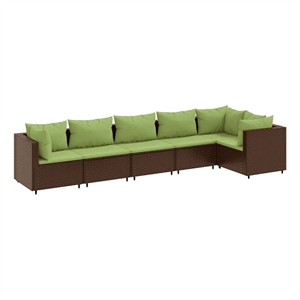 Afuera Living Contemporary 6 Piece Poly Rattan Lounge Set in Brown