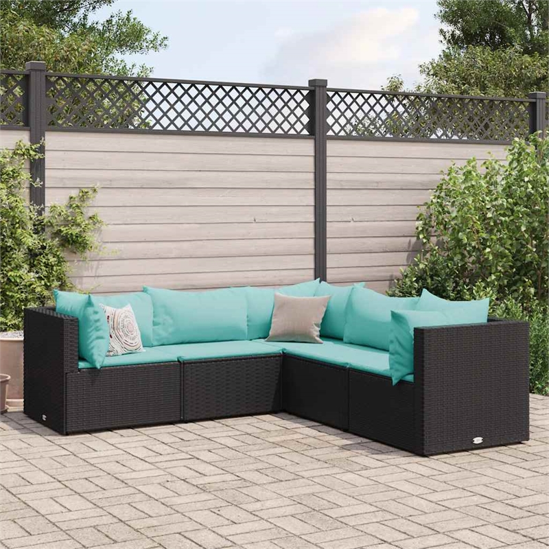 Afuera Living Contemporary Poly Rattan Lounge Set in Black/Blue