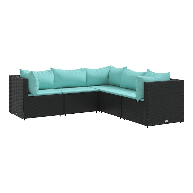 Afuera Living Contemporary Poly Rattan Lounge Set in Black/Blue