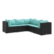 Afuera Living Contemporary Poly Rattan Lounge Set in Black/Blue
