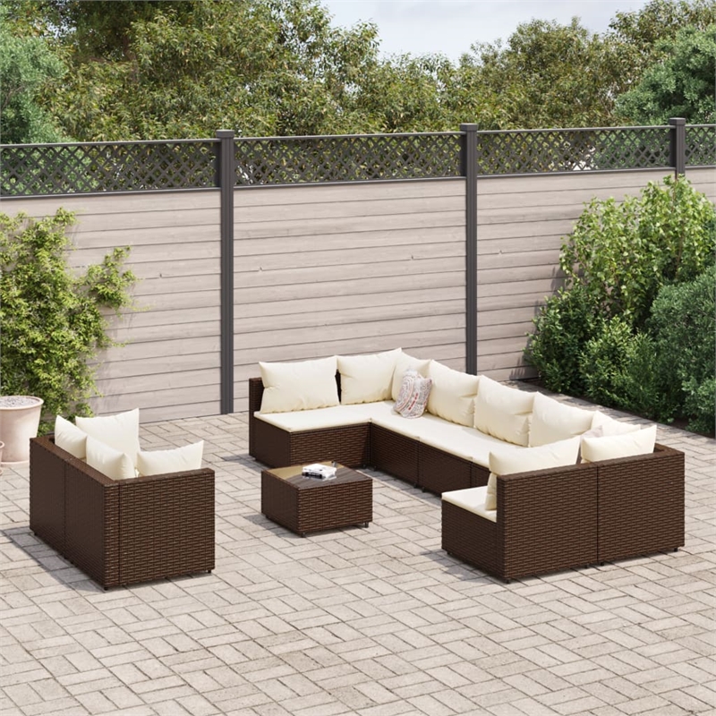 Afuera Living 10 Piece Poly Rattan Patio Sofa Set in Brown/Cream