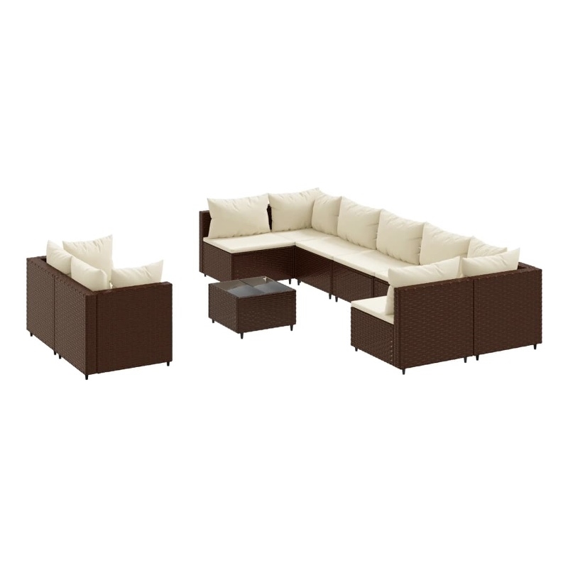 Afuera Living 10 Piece Poly Rattan Patio Sofa Set in Brown/Cream