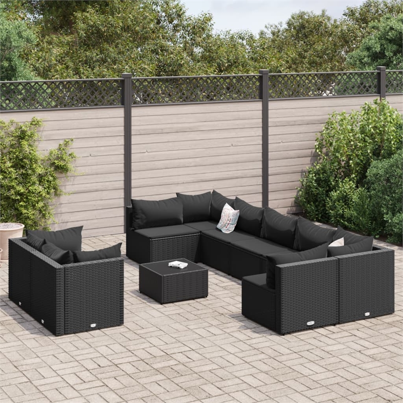 Afuera Living Contemporary 10 Piece Poly Rattan Patio Sofa Set in Black