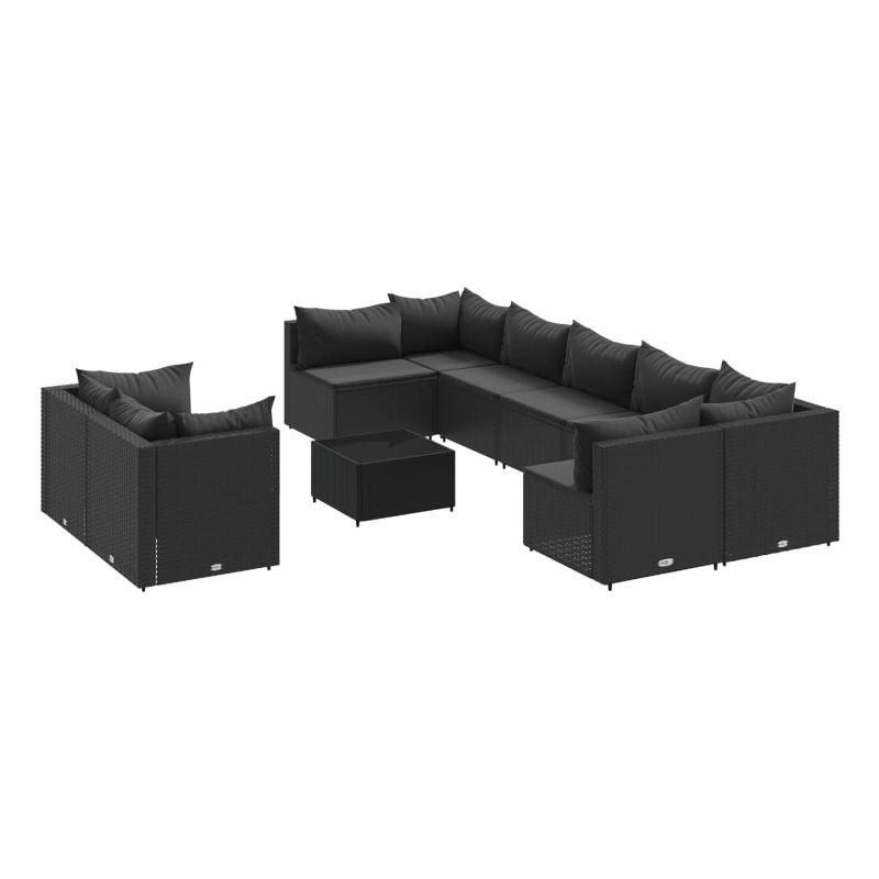 Afuera Living Contemporary 10 Piece Poly Rattan Patio Sofa Set in Black