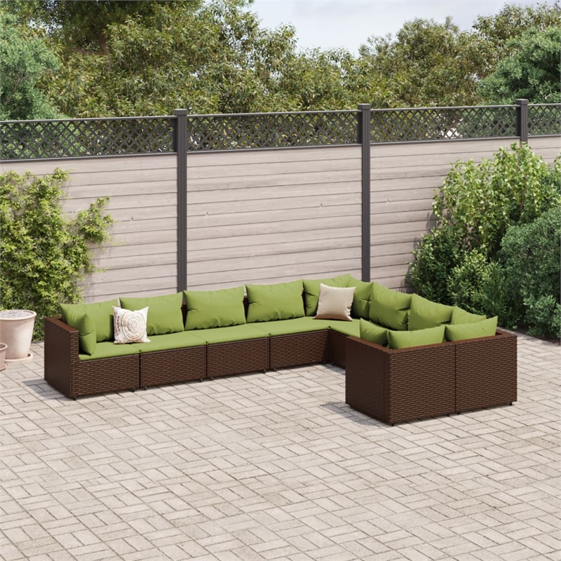 Afuera Living 9 Piece Poly Rattan Patio Sofa Set in Green/Brown