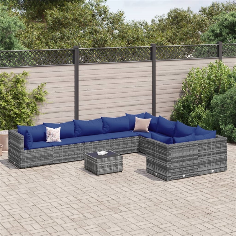 Afuera Living Contemporary 10 Piece Poly Rattan Patio Sofa Set in Gray