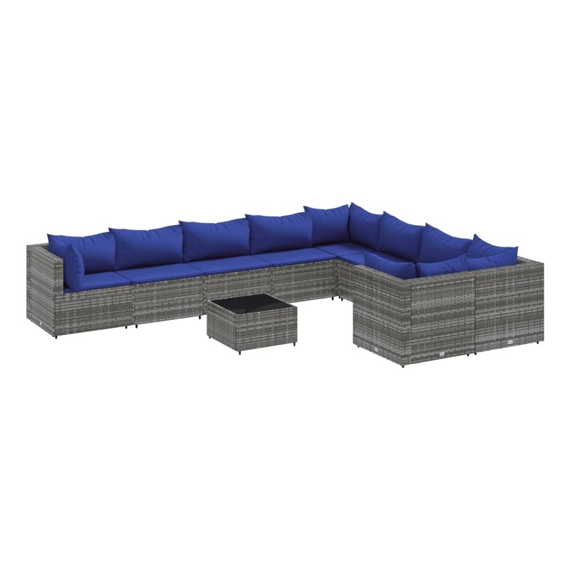 Afuera Living Contemporary 10 Piece Poly Rattan Patio Sofa Set in Gray