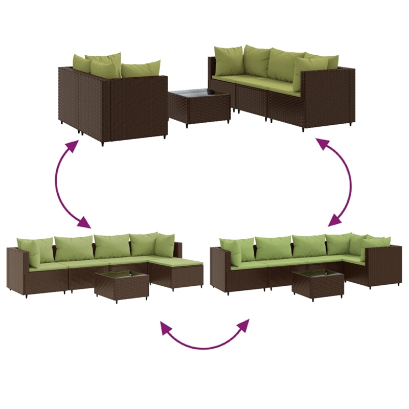 Afuera Living Contemporary 6 Piece Poly Rattan Lounge Set in Green/Brown