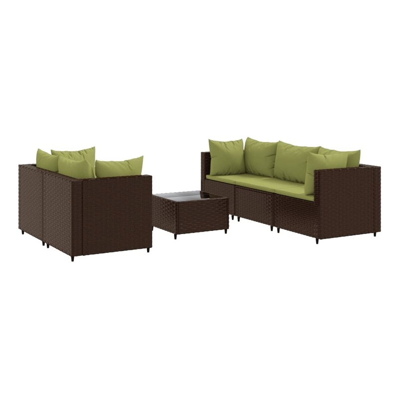 Afuera Living Contemporary 6 Piece Poly Rattan Lounge Set in Green/Brown