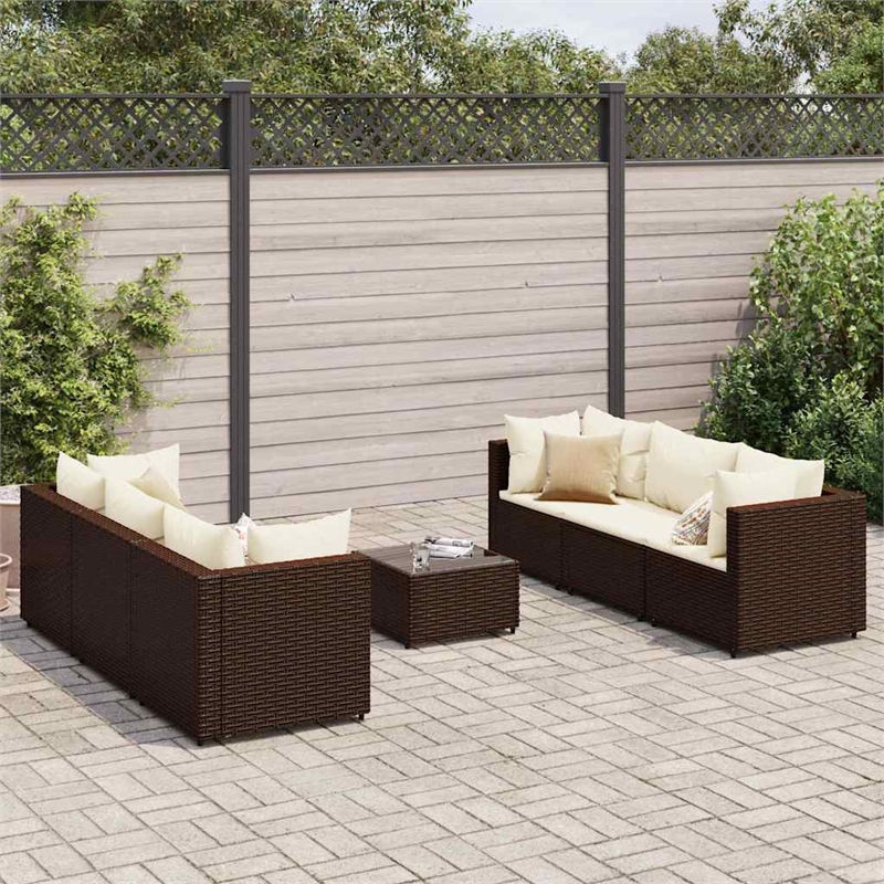 Afuera Living Contemporary 7 Piece Poly Rattan Lounge Set in Brown/Cream