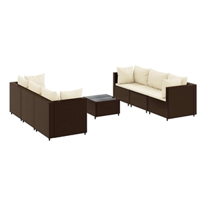 Afuera Living Contemporary 7 Piece Poly Rattan Lounge Set in Brown/Cream