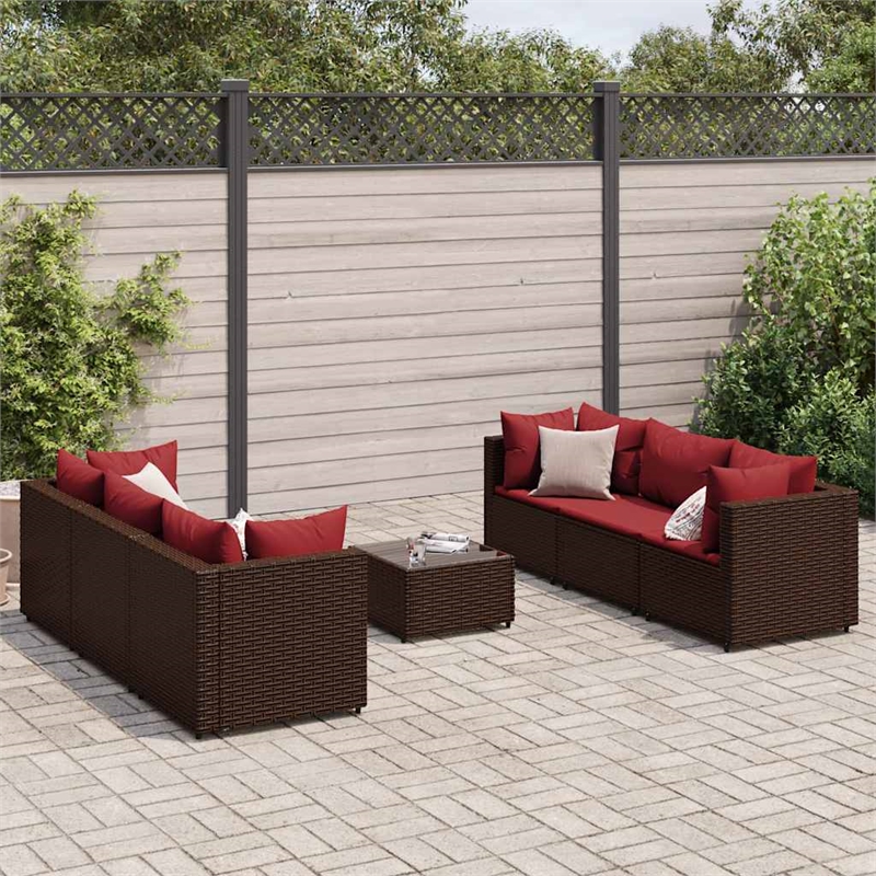 Afuera Living Contemporary 7 Piece Poly Rattan Lounge Set in Red/Brown