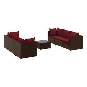 Afuera Living Contemporary 7 Piece Poly Rattan Lounge Set in Red/Brown