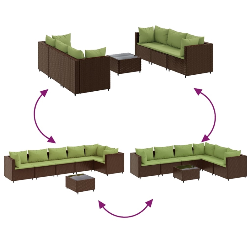 Afuera Living Contemporary 7 Piece Poly Rattan Lounge Set in Brown