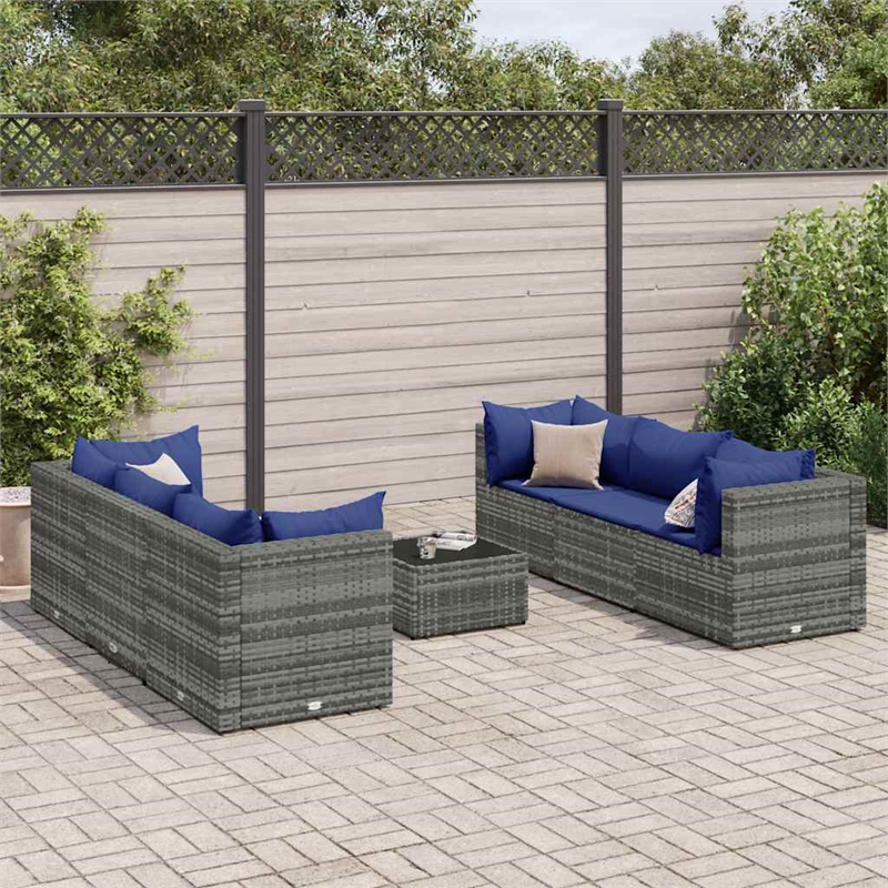 Afuera Living Contemporary 7 Piece Poly Rattan Lounge Set in Gray
