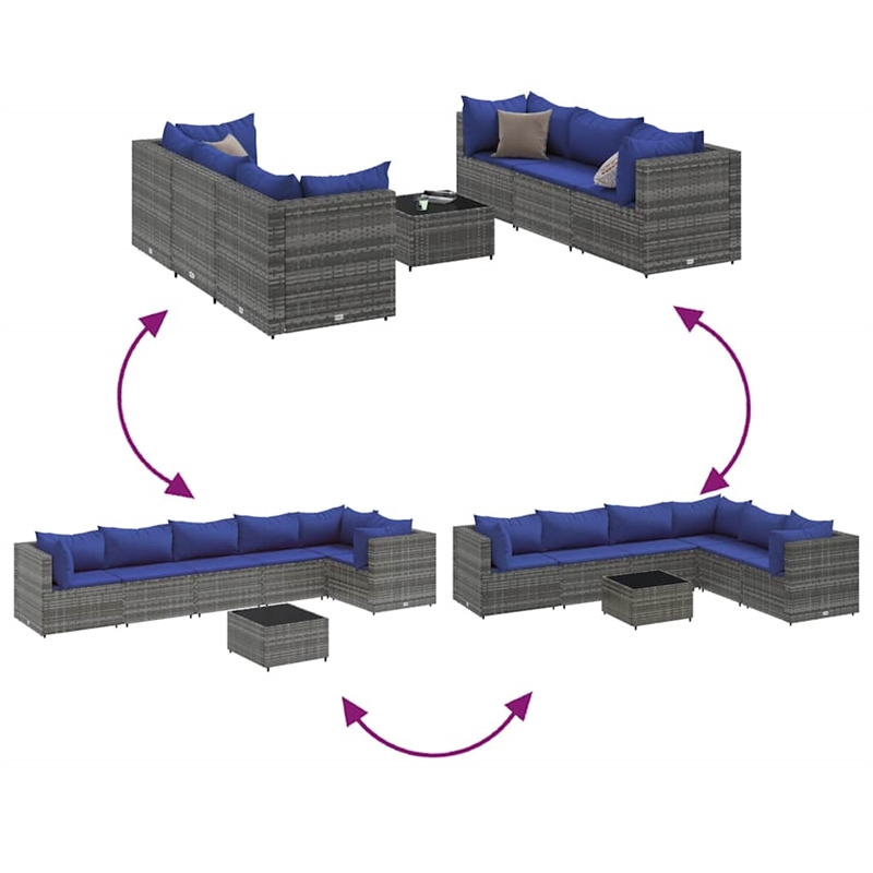 Afuera Living Contemporary 7 Piece Poly Rattan Lounge Set in Gray