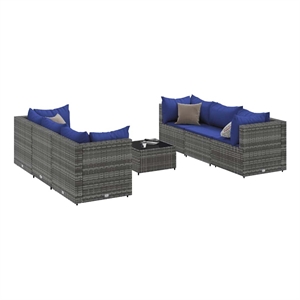 Afuera Living Contemporary 7 Piece Poly Rattan Lounge Set in Gray